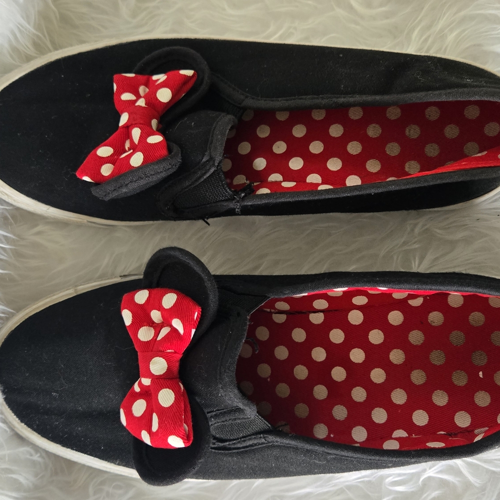 Disney‎ Black and Red Polka Dot Sneakers with Bow